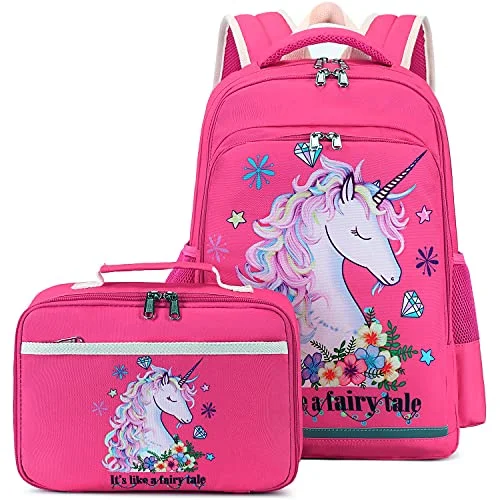 Stylish travel backpacks for womenGirls Backpack for Kids School Bookbags Unicorn Preschool Backpack with Lunch Box for Kindergarten Students