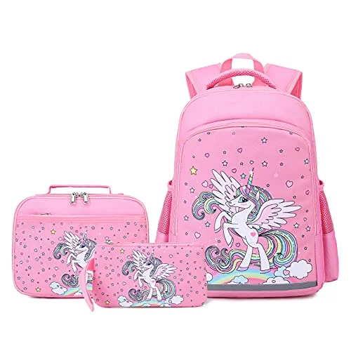 Backpacks for adventure vacationsGirls Backpacks, Unicorn Backpack and Lunch Box for Girls, Kids Unicorn School Bookbag Set with Lunch Box and Pencil Case