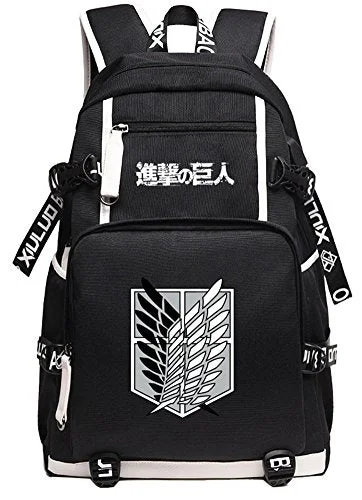 Minimalist backpacks for menGumstyle Attack on Titan Book Bag with USB Charging Port Laptop Backpack Casual School Bag Black 1