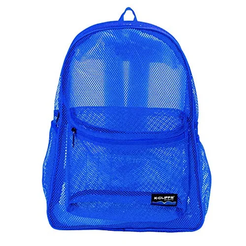 Travel backpacks with multiple external pocketsHeavy Duty Classic Gym Student Mesh See Through Netting Backpack | Padded Straps | Royal Blue