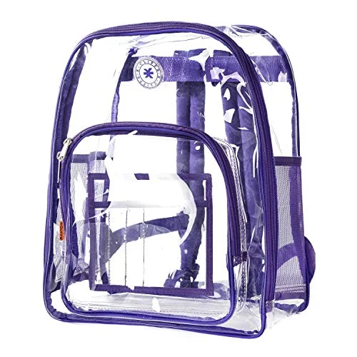 Backpacks for carrying heavy loads comfortablyHeavy Duty Clear Backpack Quality See Through Student Bookbag Durable PVC Travel Transparent Workbag Stadium Security Bag | Purple