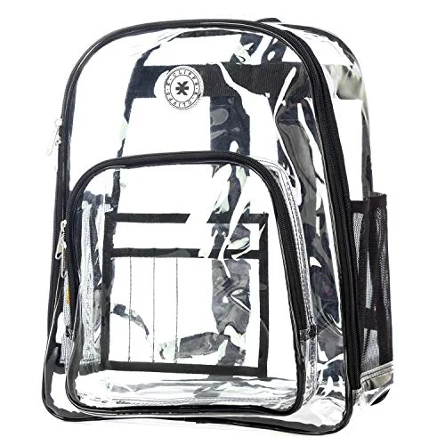 Designer backpacks for travelersHeavy Duty Clear Backpack See Through PVC Stadium Security Transparent Workbag | Black