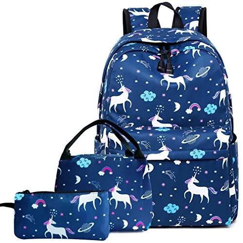 Spacious backpacks for all your gearHey Yoo 3pcs Laptop Backpack 3 Pieces Casual Hiking Daypack Bookbag School Bag Backpack Sets for Girls Women (Blue Unicorn)