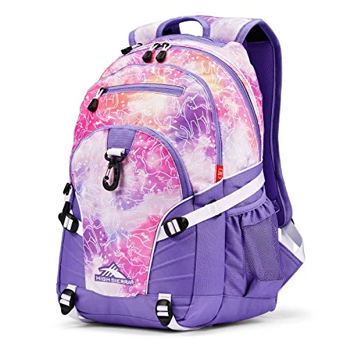 Stylish backpacks for casual tripsHigh Sierra Loop-Backpack, School, Travel, or Work Bookbag with tablet-sleeve, Unicorn Clouds/Lavender/White, One Size