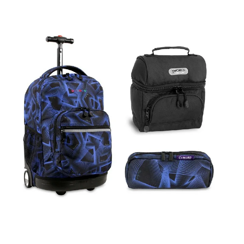 Casual backpacks for travelingJ World New York Sunrise Rolling Backpack Back To School Set w/Pencil Case & Lunch Bag (Disco)