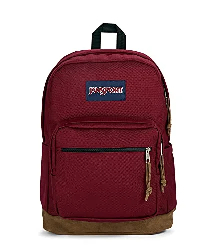 Backpacks for keeping tech safe during travelJanSport Right Pack Backpack - School, Travel, Work, or Laptop Bookbag with Suede Leather Bottom with Water Bottle Pocket, Russet Red