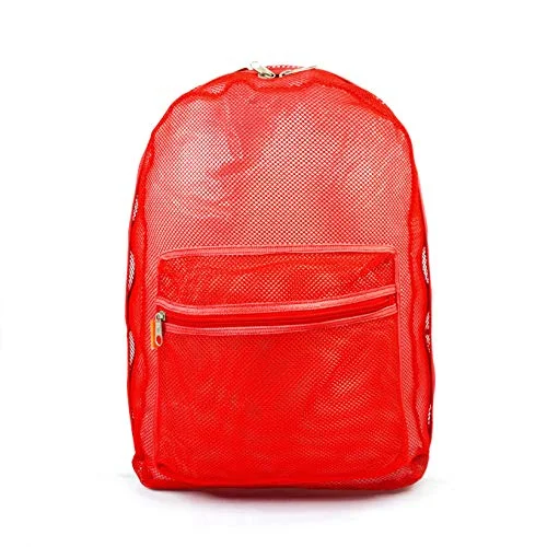 High-quality backpacks with padded back supportK-Cliffs Mesh Backpack See Through Student School Book Bag Security Net Daypack, Red