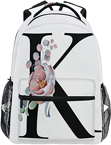 Crossbody backpacks for easy accessK Letter with Flower Backpacks Multifunctional Shoulder Backpack Travel Daypack Laptop Bag Casual Bags