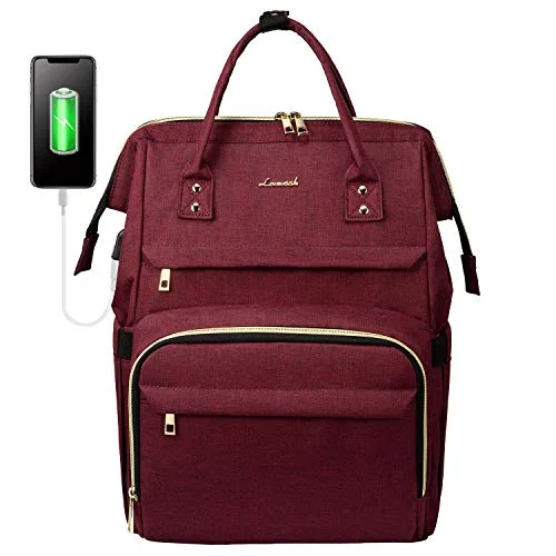 Compact backpacks for womenLaptop Backpack for Women Fashion Travel Bags Business Computer Purse Work Bag with USB Port, Wine Red