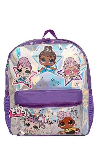 Small backpacks for carrying essentialsLOL Dolls Backpack for Toddlers, Iridescent Glitter Printed Girl's BookBag with Front Pocket, Padded Back and Adjustable Shoulder Straps, Kid's Daypack for School, Camping or Travel