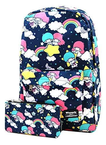 Trendy backpacks for working womenLoungefly Hello Sanrio Twin Stars Regular Canvas Backpack and Pouch Set (Blue)