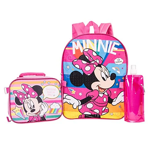 Backpack with compartments for tech gearMinnie Mouse Backpack Combo Set - Disney Minnie Mouse Girls' 4 Piece Backpack Set - Backpack & Lunch Kit (Pink)