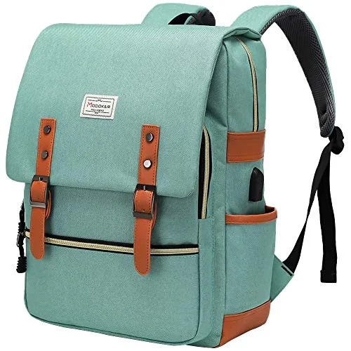 Stylish backpacks for work and officeModoker Womens Vintage Laptop Backpack with USB Charging Port, Slim Laptop Backpack for Women Men Travel School College Teal Bookbag Fashion Rucksack Backpack Fits 15.6 Inch Notebook, Daypack Green