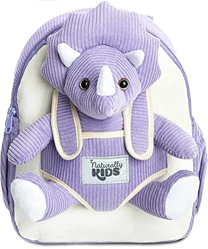 Adventure backpacks for extended tripsNaturally KIDS Medium Dinosaur Backpack - Dinosaur Toys for Kids 5-7 - Kids Backpack for Girls w Stuffed Animal - Gifts for 6 Year Old Boy - w Pockets & Reflective Logo - Backpack w Purple Triceratops