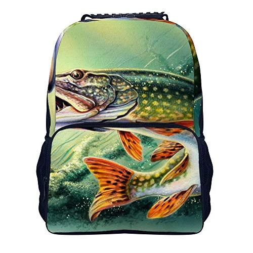 Practical backpacks with plenty of pocketsPike Fish Fishing Lure Rucksacks, Large Capacity Bookbag Travel Hiking Bag & Day Pack, School Daypack Backpack Casual Daypack Climbing Shoulder Bag Laptop Book Bag Rucksack