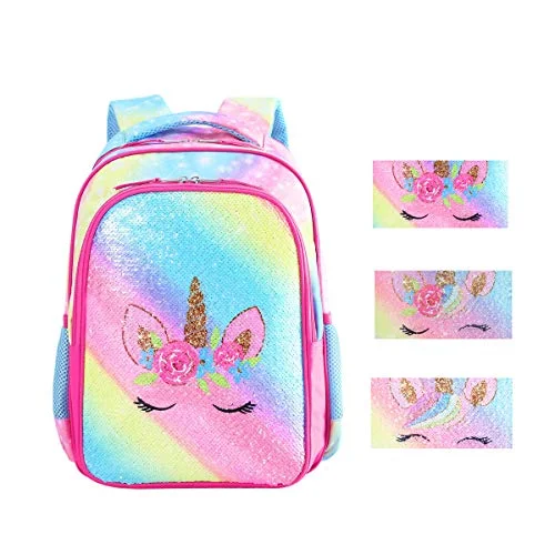 Backpacks with waterproof materialReversible Sequin School Backpack Lightweight Little Kid Book Bag for Preschool Kindergarten Elementary (15", Rainbow Unicorn)