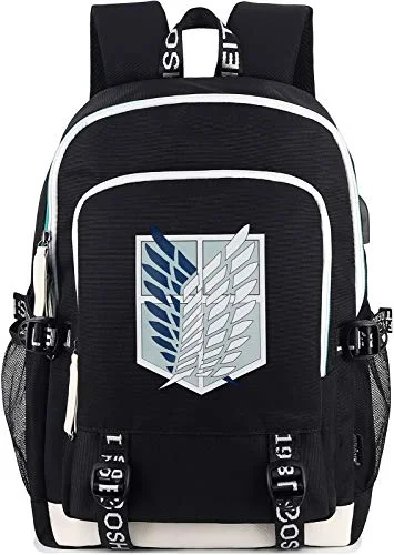 Comfortable backpacks for hikingRoffatide Anime Attack on Titan Backpack Survey Corps Wings of Freedom Printed College Bag Laptop Backpack with USB Charging Port & Headphone Port