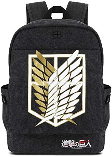 Backpack for everyday useRoffatide Anime Attack on Titan Wings of Freedom Backpack for Men Printed Schoolbag Canvas Backpack Daypack with Headphone Hole Black