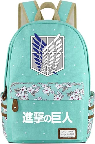 Eco-friendly backpacks for kidsRoffatide Anime Attack on Titan Wings of Freedom Canvas Backpack Polka Dots School Bag Printed Rucksack Daypacks Green