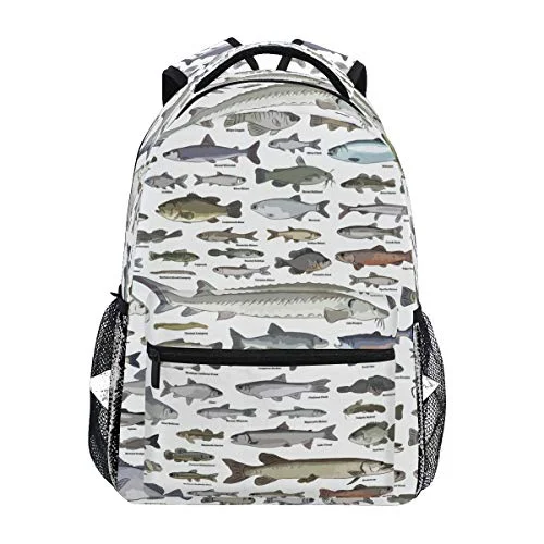 Business backpacks with tech compartmentsSea Fish Pattern Daypack Backpack School College Travel Hiking Fashion Laptop Backpack for Women Men Teen Casual Schoolbags Canvas