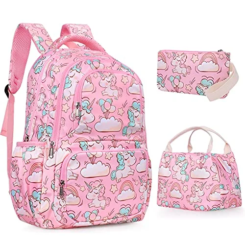 Business backpacks with padded compartmentsSKL School Backpack Cute Unicorn Backpack for Girls School Bag Set Pink Rucksack, 3 in 1 Student Book bag Lightweight Travel Daypack with Lunch Box and Pencil Case for Kids Girls Teenage