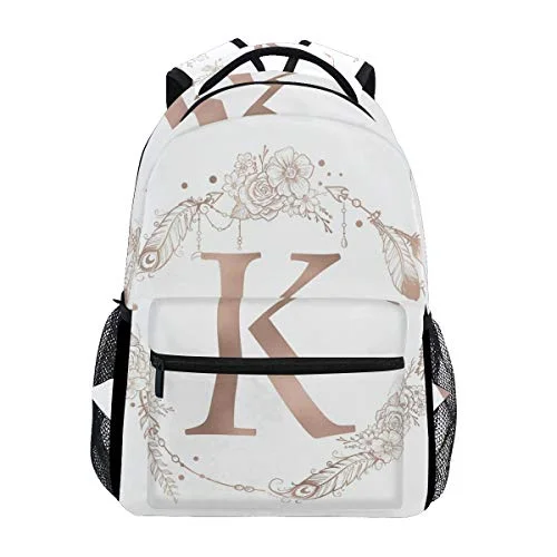 Backpacks for easy access and quick packingStylish Letter K Initial Monogram Backpack- Lightweight School College Travel Bags, ChunBB 16" x 11.5" x 8"