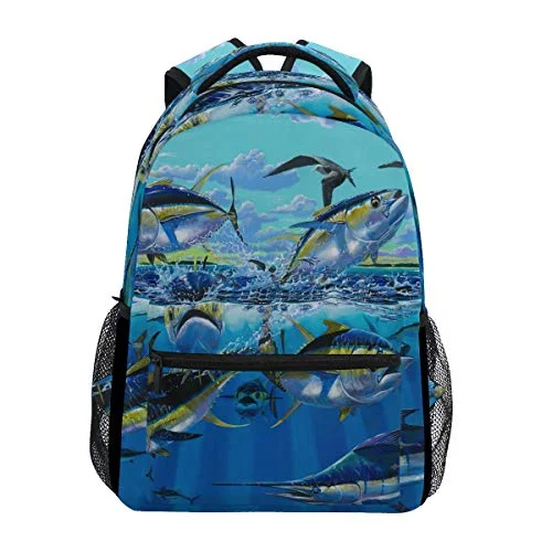 Backpacks for men with multiple pocketsStylish Tuna Yellowfin Fish Backpack- Lightweight School College Travel Bags, ChunBB 16" x 11.5" x 8"