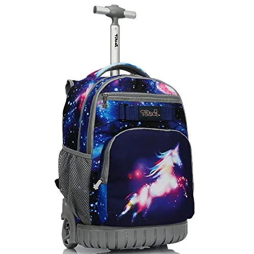 Trendy travel backpacks for all occasionsTilami Rolling Backpack 19 inch Wheeled LAPTOP Boys Girls Travel School Student Trip, unicorn