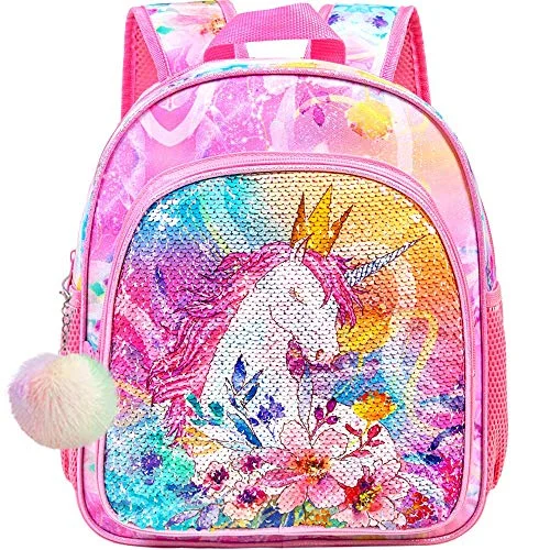 Backpacks for packing lightToddler Backpack for Girls, 12.5" Unicorn Sequins Bookbag