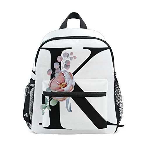 Casual backpacks for travelingToprint Kid Backpack Floral Monogram K Letter Shoulder Travel School Bag for Boy Girl Kids