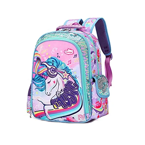 Crossbody backpacks for easy carryUnicorn Backpack for Girls, Kid 16 Inch Water Resistant Preschool Primary Kindergarten Elementary School Bookbag With Water Bottle Pocket and Chest Strap Large Capacity - Purple