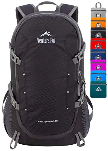 Backpacks with ventilated back panelVenture Pal 40L Lightweight Packable Travel Hiking Backpack Daypack-Black