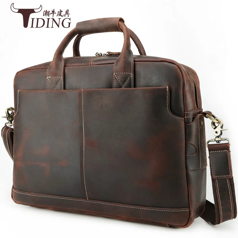 luxury business briefcase with elegant interior lining -16" Briefcase Laptop Business Cow Leather Handbag Bag Man 2018 Travel Large Capacity File