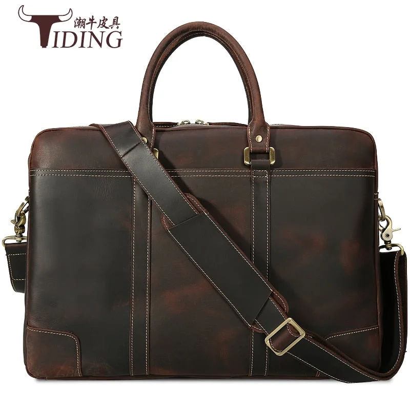 professional briefcase with room for important work documents -17" Laptop Mens Briefcase Travel  Bags Handbags Genuine Leather 2018 Male Leather Business Tote