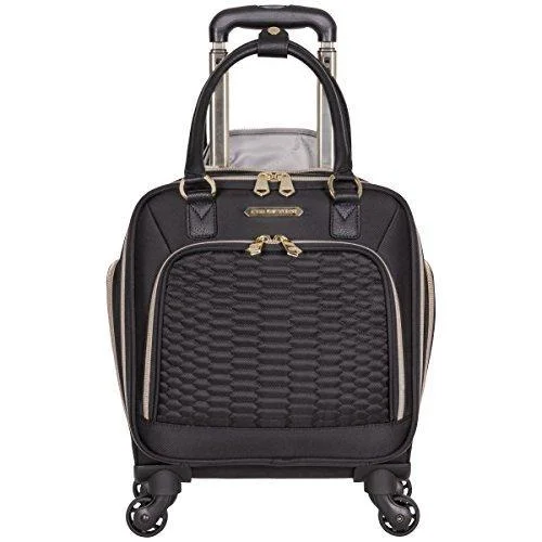 suitcase for stylish travel-Aimee Kestenberg Women'S Polyester Twill Double Pocket Quilted Python 4-Wheel Underseater, Black