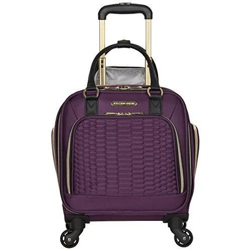 suitcase with built-in power supply-Aimee Kestenberg Women'S Polyester Twill Double Pocket Quilted Python 4-Wheel Underseater, Plum