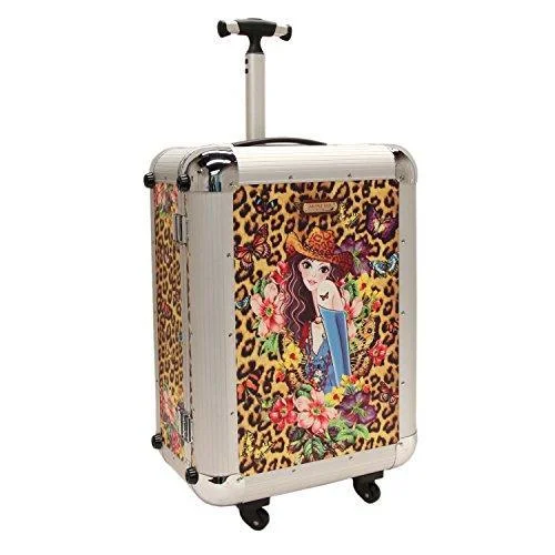 suitcase with smooth interior-Aluminum Case 21" Inch Carry- On Luggage For Travel, 4 Wheel Spinner