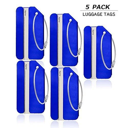 suitcase for personal travel organization-Aluminum Luggage Tag For Luggage Baggage Travel Identifier By Cpacc (Blue 5Pcs)