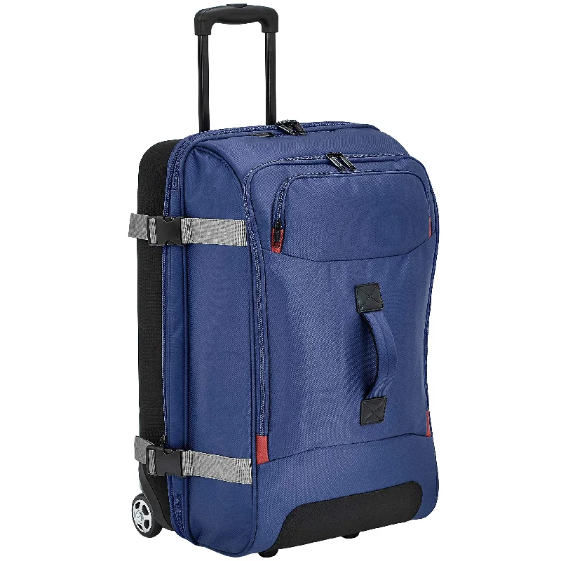 suitcase with internal dividers for easy organization-AmazonBasics Rolling Travel Duffel Bag Luggage with Wheels, Medium, Blue