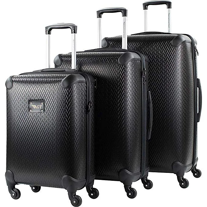 suitcase for business casual outfits-American Green Travel Vero 3 Piece Hardside Spinner Luggage Set (Black)