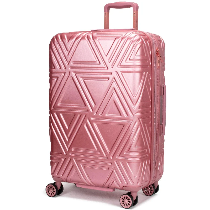 suitcase with compartments for cosmetics-Badgley Mischka Contour Hard Expandable Spinner Suitcase (Rose Gold, 25")