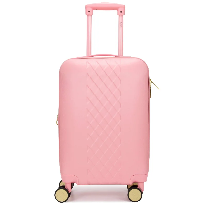 suitcase for easily accessible compartments-Badgley Mischka Diamond Hard Expandable Spinner Carry-on Suitcase (Pink)