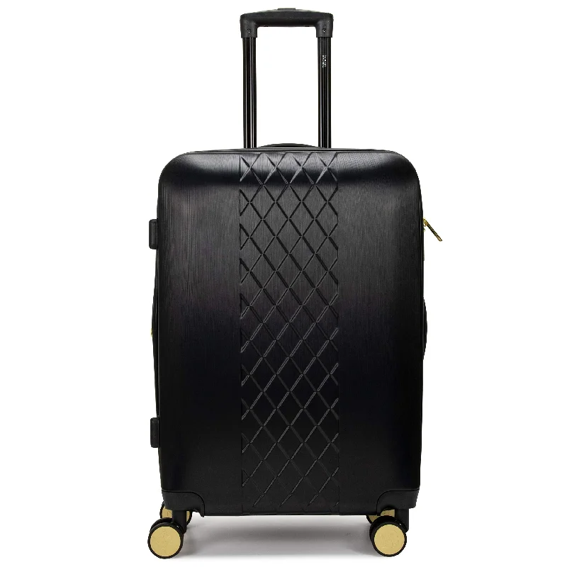 suitcase for extra long vacations-Badgley Mischka Diamond Hard Expandable Spinner Suitcase (Black, Medium)