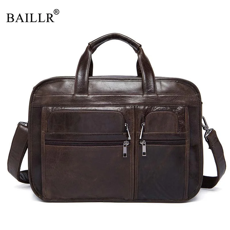 eco-conscious briefcase with recycled and sustainable materials -Baillr Brand High Quality Genuine Leather Tote For Men Business Briefcase Luxury Design Cross