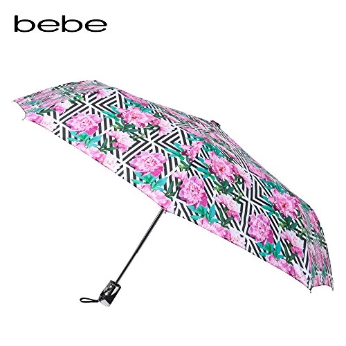 suitcase with space-saving design-Bebe One Touch Auto Open Umbrella, Rose Geometric