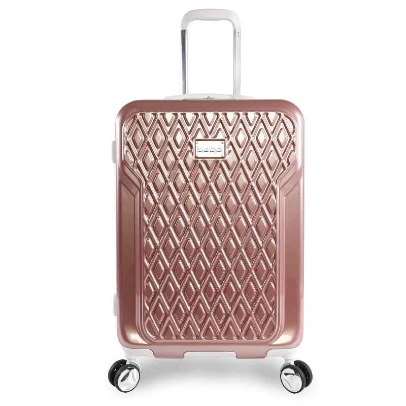 suitcase with stylish outer shell-BEBE Women's Stella 21" Hardside Carry-on Spinner Luggage, Rose Gold