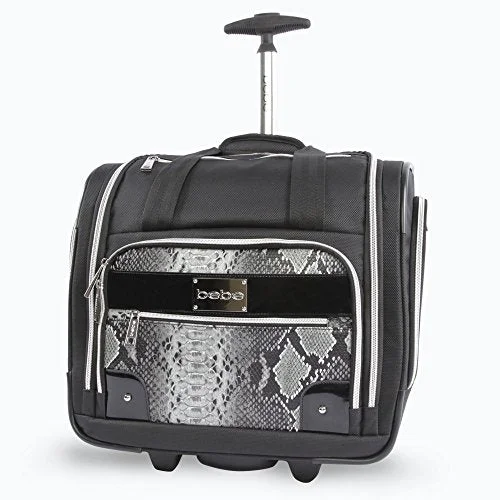 suitcase for summer vacations-Bebe Women'S Tiana-Wheeled Under The Seat Carry On Bag, Black Snake