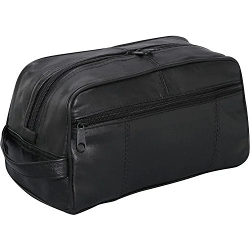 suitcase with secure zipper-Bellino Leather Toiletry Kit, Black