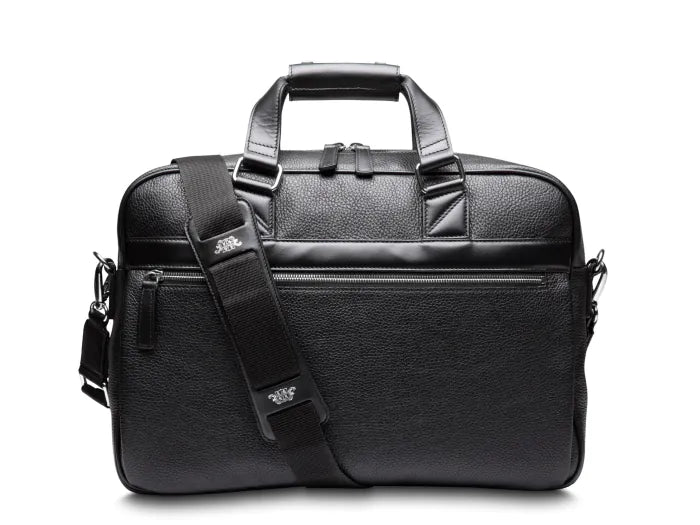 multi-functional briefcase with tech storage -Bosca Leather Monfrini Single Gusset Stringer Briefcase