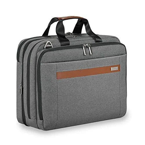 slim business briefcase with premium leather -Briggs & Riley Kinzie Street Medium Expandable Brief Briefcase, Grey, One Size